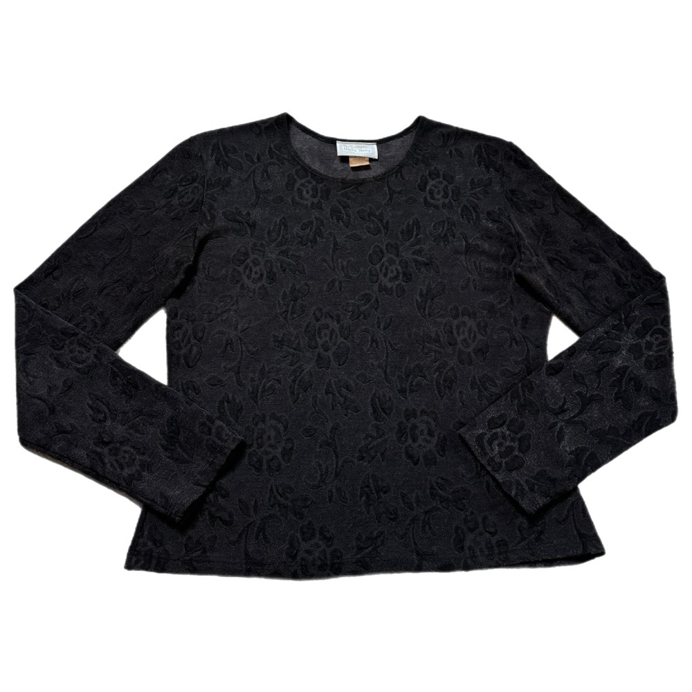 VTG 90s Y2K Hanky Panky Black Floral Jacquard Long Sleeve Tee Top M Whimsy Goth